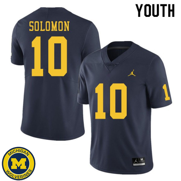 Youth University of Michigan #10 Anthony Solomon Navy Embroidery Jersey